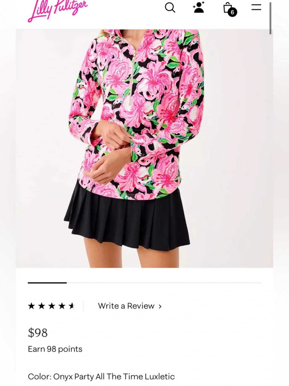 Lilly Pulitzer UPF 50+ Skipper Popover - Onyx Party All The Time Luxletic - Picture 9 of 9